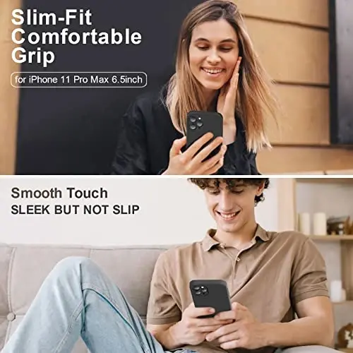 Vooii Compatible with iPhone 11 Pro Max Case, Upgraded Liquid Silicone with [Flat Edges] [Camera Protection] [Soft Anti-Scratch Microfiber Lining] Phone Case for iPhone 11 Pro Max - Black - VOOII (1)