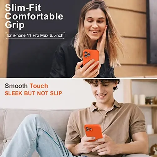 Vooii Compatible with iPhone 11 Pro Max Case, Upgraded Liquid Silicone with [Flat Edges] [Camera Protection] [Soft Anti-Scratch Microfiber Lining] Phone Case for iPhone 11 Pro Max - Neon Orange - 2