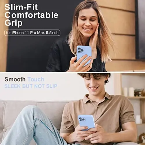 Vooii Compatible with iPhone 11 Pro Max Case, Upgraded Liquid Silicone with [Flat Edges] [Camera Protection] [Soft Anti-Scratch Microfiber Lining] Phone Case for iPhone 11 Pro Max - Light Blue - 2