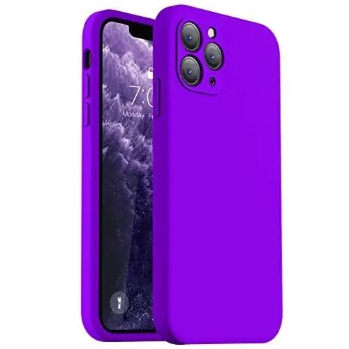 Vooii Compatible with iPhone 11 Pro Max Case, Upgraded Liquid Silicone with [Flat Edges] [Camera Protection] [Soft Anti-Scratch Microfiber Lining] Phone Case for iPhone 11 Pro Max - Neon Purple 