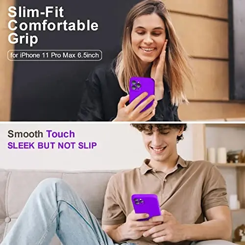 Vooii Compatible with iPhone 11 Pro Max Case, Upgraded Liquid Silicone with [Flat Edges] [Camera Protection] [Soft Anti-Scratch Microfiber Lining] Phone Case for iPhone 11 Pro Max - Neon Purple - 2