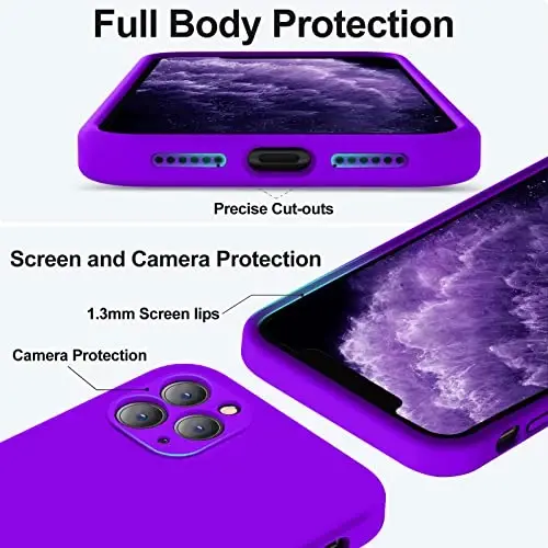 Vooii Compatible with iPhone 11 Pro Max Case, Upgraded Liquid Silicone with [Flat Edges] [Camera Protection] [Soft Anti-Scratch Microfiber Lining] Phone Case for iPhone 11 Pro Max - Neon Purple - 4