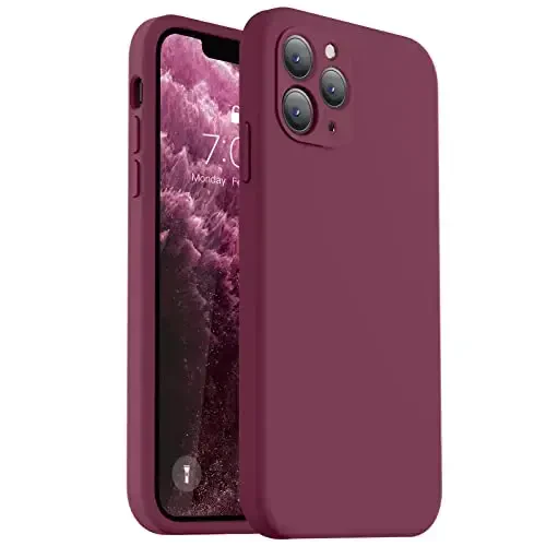 Vooii Compatible with iPhone 11 Pro Max Case, Upgraded Liquid Silicone with [Flat Edges] [Camera Protection] [Soft Anti-Scratch Microfiber Lining] Phone Case for iPhone 11 Pro Max - WineRed - 1