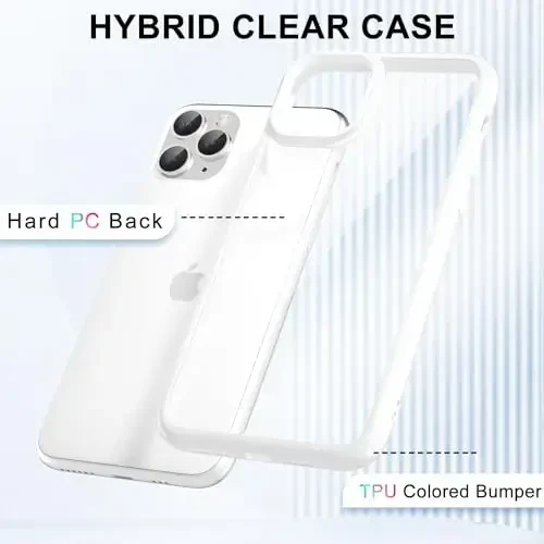 LoeoeL for iPhone 11 Pro Max Case Clear, Transparent Hybrid 11 Pro Max Phone Case [Hard Plastic & Soft Silicone Bumper] Acrylic Non Yellowing Thin Slim Protective Cover for Women, White - 9