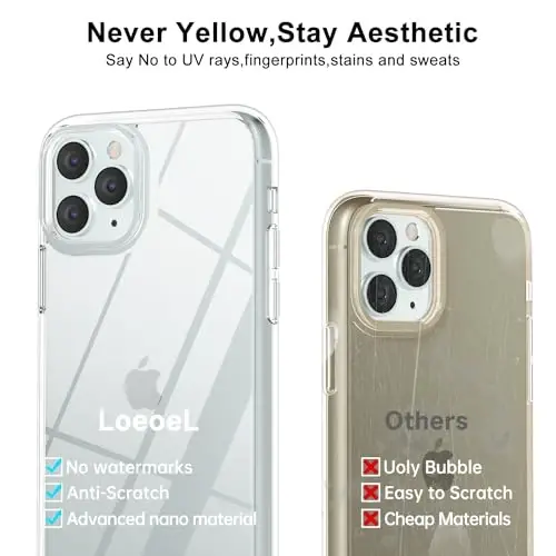 LoeoeL for iPhone 11 Pro Max Case Clear, Transparent Hybrid 11 Pro Max Phone Case [Hard Plastic & Soft Silicone Bumper] Acrylic Non Yellowing Thin Slim Protective Cover for Women, Crystal Clear - 4