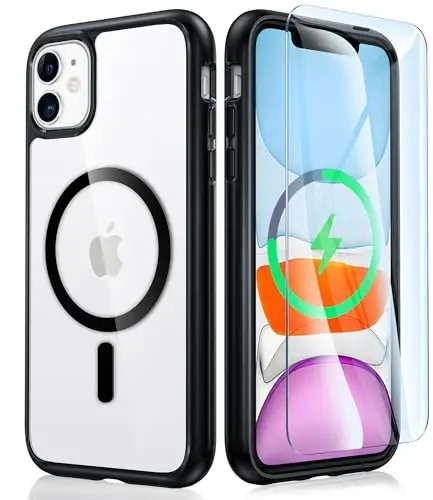 FNTCASE for iPhone 11 Case Clear: Magnetic Phone Cases Compatible with Magsafe Slim Anti Yellowing Military Grade Drop Protection Rugged Shockproof Protective Transparent Cell Cover (B-Black) - 5