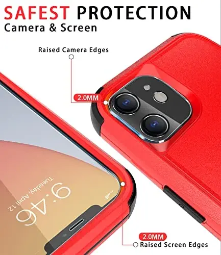 iPhone 11 uchun Diverbox g'ilofi [Zarbga chidamli] [Tushishga chidamli] [Temperlangan shisha ekran himoyachisi], Apple iPhone 11 uchun og'ir himoya telefon g'ilofi qopqog'i (Qizil-3in1) - 3