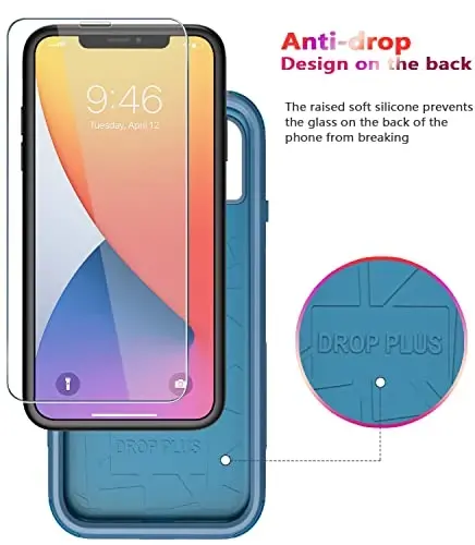 iPhone 11 uchun Diverbox g'ilofi [Zarbga chidamli] [Tushishga chidamli] [Temperlangan shisha ekran himoyachisi], Apple iPhone 11 uchun og'ir yuk himoya telefon g'ilofi (Moviy-3in1) - 4