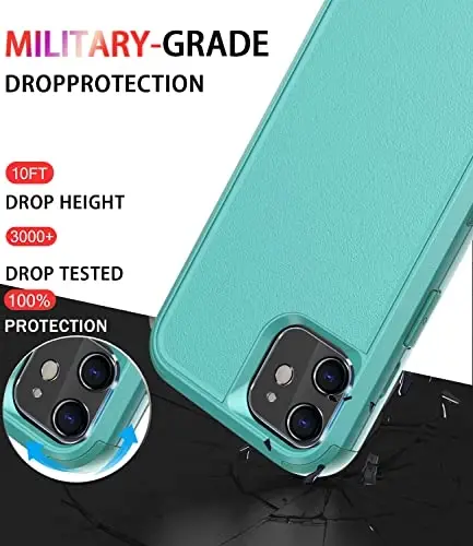 iPhone 11 uchun Diverbox g'ilofi [Zarbga chidamli] [Tushishga chidamli] [Temperli shisha ekran himoyachisi], Apple iPhone 11 uchun og'ir yuk himoya telefon g'ilofi (Teal-3in1) - DIVERBOX (1)