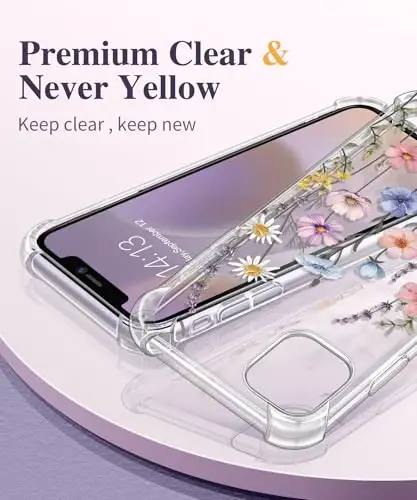 iPhone 11 uchun GVIEWIN gulli g‘ilofi, ekran va kamera linzalari himoyachisi bilan, [sarg‘aymaydigan] ayollar uchun yumshoq, zarbaga chidamli shaffof himoya g‘ilofi, gul naqshli dizayn 6.1 dyuym (Mallow/Rangli) - 3