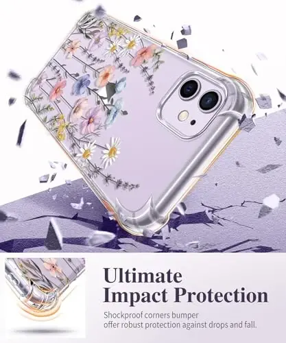 iPhone 11 uchun GVIEWIN gulli g‘ilofi, ekran va kamera linzalari himoyachisi bilan, [sarg‘aymaydigan] ayollar uchun yumshoq, zarbaga chidamli shaffof himoya g‘ilofi, gul naqshli dizayn 6.1 dyuym (Mallow/Rangli) - 4