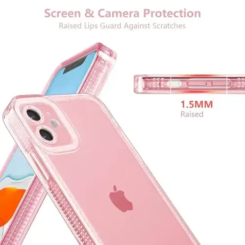 ZTOFERA Designed for iPhone 12 6.1 inch,Cute Clear Case for Women Girls,Sparkly Glitter Bling Flexible Soft TPU Silicone Bumper Protective Cover for iPhone 12,Pink - 2
