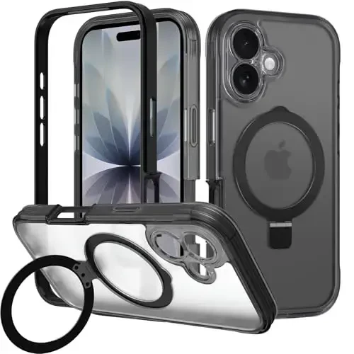 iPhone 12 Case with Magnetic Stand, Screen Protector, Shockproof, Pink - 1