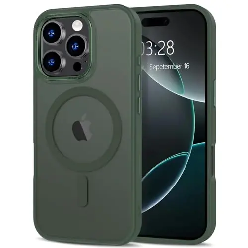 Anuck Case for iPhone 12 Case Magnetic Phone Case Compatible with MagSafe, Soft TPU Bumper Hard Translucent Matte Back Slim Fit Shockproof Protective Cover for Men Women Girls - Dark Green 