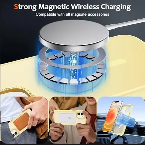 Anuck Case for iPhone 12 Case Magnetic Phone Case Compatible with MagSafe, Soft TPU Bumper Hard Translucent Matte Back Slim Fit Shockproof Protective Cover for Men Women Girls - Yellow - ANUCK (1)