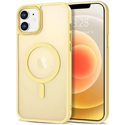 Anuck Case for iPhone 12 Case Magnetic Phone Case Compatible with MagSafe, Soft TPU Bumper Hard Translucent Matte Back Slim Fit Shockproof Protective Cover for Men Women Girls - Yellow - ANUCK
