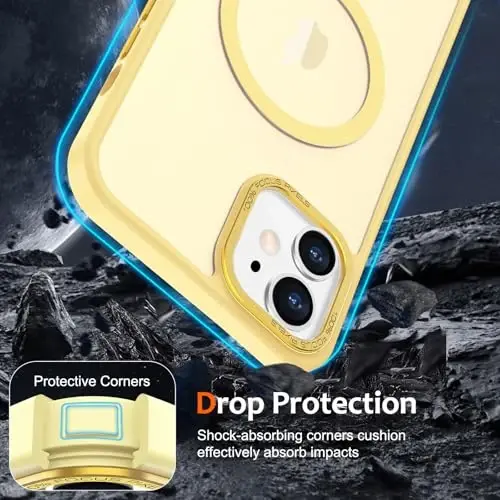 Anuck Case for iPhone 12 Case Magnetic Phone Case Compatible with MagSafe, Soft TPU Bumper Hard Translucent Matte Back Slim Fit Shockproof Protective Cover for Men Women Girls - Yellow - 4