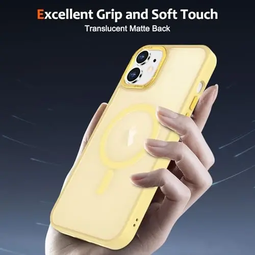 Anuck Case for iPhone 12 Case Magnetic Phone Case Compatible with MagSafe, Soft TPU Bumper Hard Translucent Matte Back Slim Fit Shockproof Protective Cover for Men Women Girls - Yellow - 5