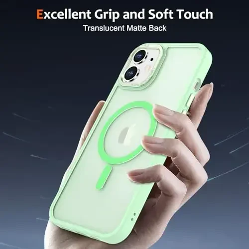 Anuck Case for iPhone 12 Case Magnetic Phone Case Compatible with MagSafe, Soft TPU Bumper Hard Translucent Matte Back Slim Fit Shockproof Protective Cover for Men Women Girls - Green - 5