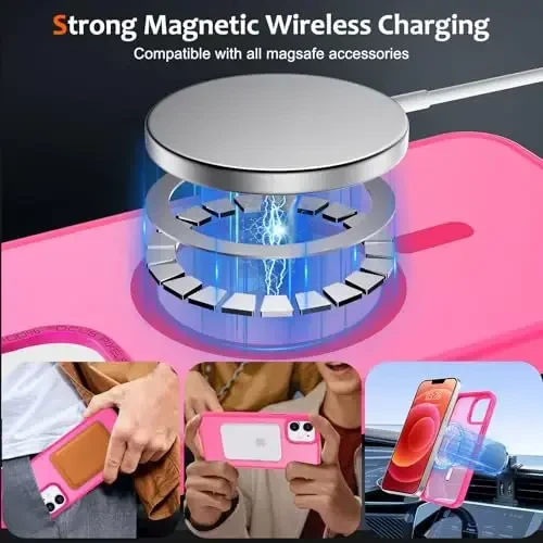 Anuck Case for iPhone 12 Case Magnetic Phone Case Compatible with MagSafe, Soft TPU Bumper Hard Translucent Matte Back Slim Fit Shockproof Protective Cover for Men Women Girls - Hot Pink - 11