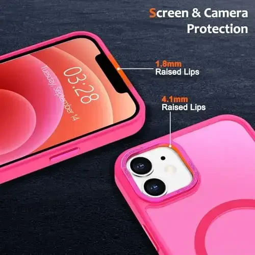 Anuck Case for iPhone 12 Case Magnetic Phone Case Compatible with MagSafe, Soft TPU Bumper Hard Translucent Matte Back Slim Fit Shockproof Protective Cover for Men Women Girls - Hot Pink - 10