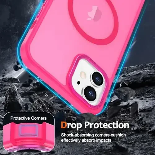 Anuck Case for iPhone 12 Case Magnetic Phone Case Compatible with MagSafe, Soft TPU Bumper Hard Translucent Matte Back Slim Fit Shockproof Protective Cover for Men Women Girls - Hot Pink - 4