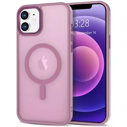 Anuck Case for iPhone 12 Case Magnetic Phone Case Compatible with MagSafe, Soft TPU Bumper Hard Translucent Matte Back Slim Fit Shockproof Protective Cover for Men Women Girls - Grape Purple 