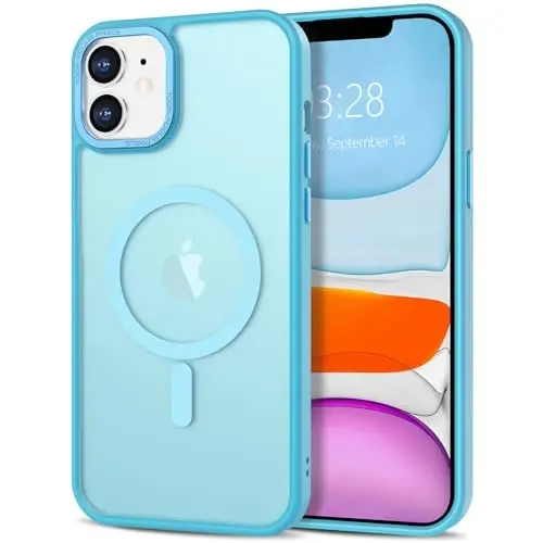 Anuck Case for iPhone 11 Case Magnetic Phone Case Compatible with MagSafe, Soft TPU Bumper Hard Translucent Matte Back Slim Fit Shockproof Protective Cover for Men Women Girls - Lake Blue - 3