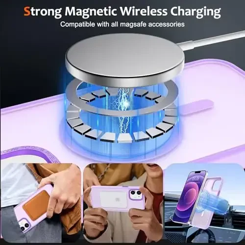 Anuck Case for iPhone 12 Case Magnetic Phone Case Compatible with MagSafe, Soft TPU Bumper Hard Translucent Matte Back Slim Fit Shockproof Protective Cover for Men Women Girls - Light Purple - 11