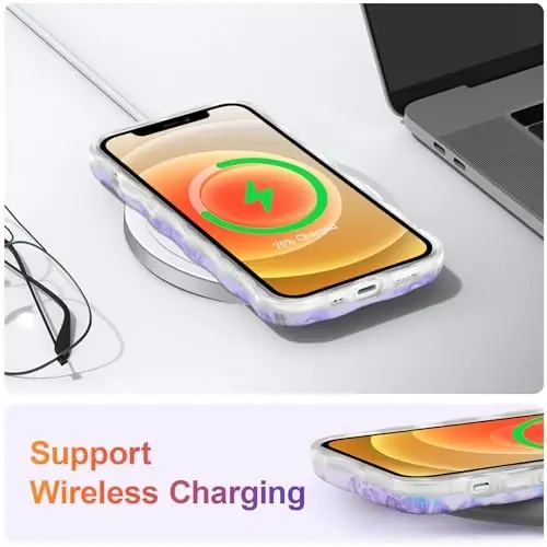 EYZUTAK Case for iPhone 12, Colorful Retro Oil Painting Printed Flower Laser Glossy Pattern Cute Curly Waves Border Exquisite Phone Cover Stylish Durable TPU Protective Case for Girls Women - Purple - 6