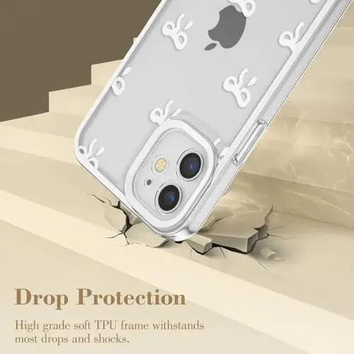 EYZUTAK Case for iPhone 12, Clear Cute Ribbon Bowknot Pattern Aesthetic Transparent Phone Case Raised Camera Protection Stylish Slim Soft Durable TPU Protective Cover for Women Girls - White - 3