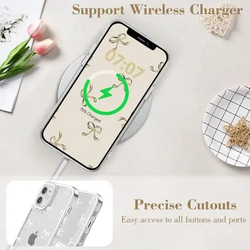 EYZUTAK Case for iPhone 12, Clear Cute Ribbon Bowknot Pattern Aesthetic Transparent Phone Case Raised Camera Protection Stylish Slim Soft Durable TPU Protective Cover for Women Girls - White - 8
