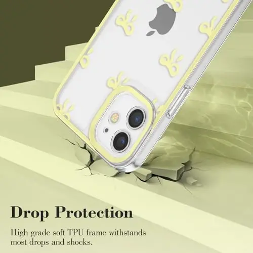 EYZUTAK Case for iPhone 12, Clear Cute Ribbon Bowknot Pattern Aesthetic Transparent Phone Case Raised Camera Protection Stylish Slim Soft Durable TPU Protective Cover for Women Girls - Yellow - 3