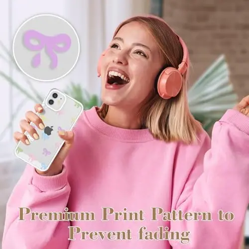 EYZUTAK Case for iPhone 12, Clear Cute Ribbon Bowknot Pattern Aesthetic Transparent Phone Case Raised Camera Protection Stylish Slim Soft Durable TPU Protective Cover for Women Girls - Colorful - 6