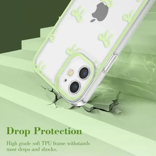 EYZUTAK Case for iPhone 12, Clear Cute Ribbon Bowknot Pattern Aesthetic Transparent Phone Case Raised Camera Protection Stylish Slim Soft Durable TPU Protective Cover for Women Girls - Green - 10