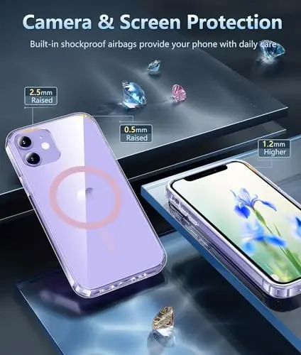 FNTCASE for iPhone 12 Case Clear: iPhone 12 Pro Case Magnetic Phone Cases Compatible with Magsafe Slim Anti Yellowing Military Grade Drop Protection Rugged Protective Transparent Cover (C-A Pink) - 5