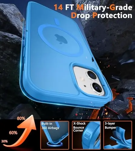 FNTCASE for iPhone 12 Phone Case: for iPhone 12 Pro Magnetic Matte Textured Military Grade Drop Protection Translucent Cell Cover - Slim Durable Shockproof Protective Bumper - 5