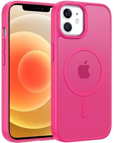 FNTCASE for iPhone 12/iPhone 12 Pro Case Hot Pink: Fit for MagSafe | Translucent Magnetic Camera Protection Slim Cases, 14FT Military Grade Drop Tested, Matte Shockproof Cover - 1