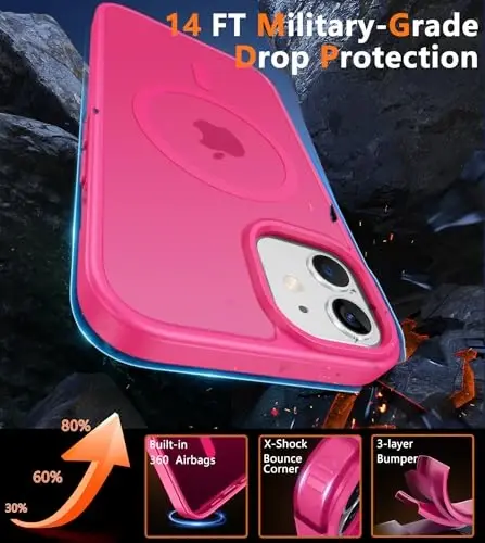 FNTCASE for iPhone 12/iPhone 12 Pro Case Hot Pink: Fit for MagSafe | Translucent Magnetic Camera Protection Slim Cases, 14FT Military Grade Drop Tested, Matte Shockproof Cover - 5
