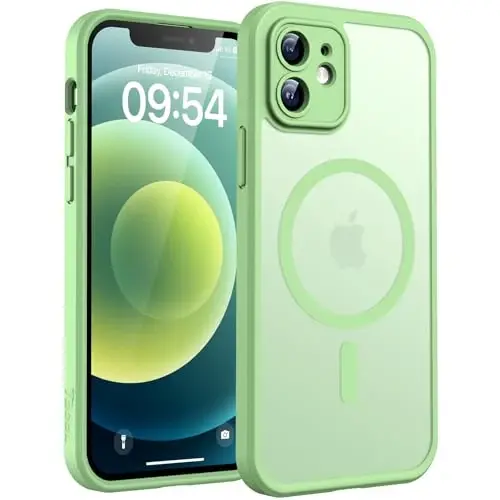 iPhone 12 için TOCOL 3'ü 1 arada Manyetik Kılıf, Gelişmiş [Tam Kamera Koruması] [Magsafe ile Uyumlu] [15FT Askeri Sınıf Koruma] iPhone 12 6.1 için Tampon, Açık Yeşil 