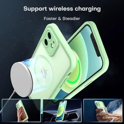 iPhone 12 için TOCOL 3'ü 1 arada Manyetik Kılıf, Gelişmiş [Tam Kamera Koruması] [Magsafe ile Uyumlu] [15FT Askeri Sınıf Koruma] iPhone 12 6.1 için Tampon, Açık Yeşil - 3