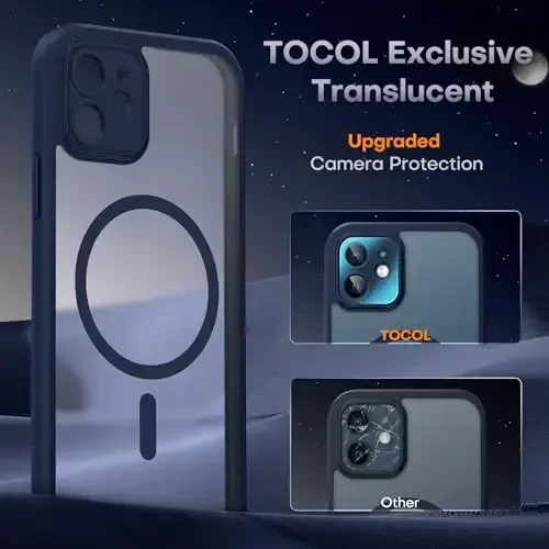 TOCOL 3 in 1 Magnetic for iPhone 12 Case, Upgraded [Full Camera Protection] [Compatible with Magsafe] [15FT Military Grade Protection] Bumper for iPhone 12 6.1, Blue - 4