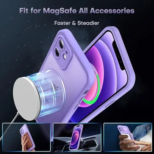 TOCOL for iPhone 12 Case, Compatible with MagSafe, Purple | Built-in Magnets, Full Camera & Military-Grade Protection, Anti-Slip Shockproof Translucent Matte Back Phone Cover - 3