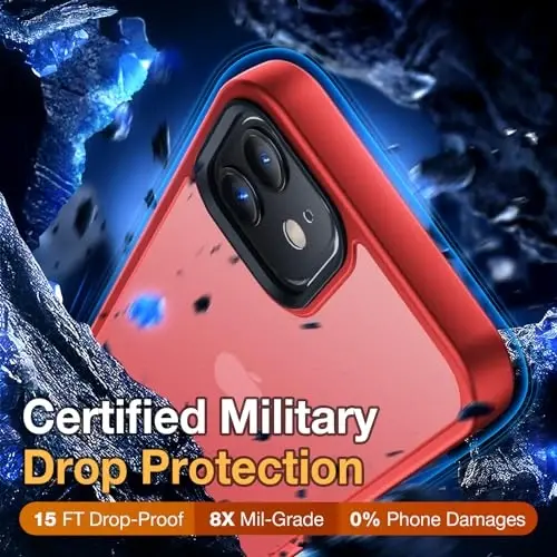 Yriklso for iPhone 12 Phone Case, Shockproof for iPhone 12 Pro Case, Military Grade Drop Protection, Protective Hard Back Slim Translucent Case, Red - 3
