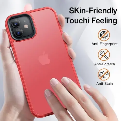Yriklso for iPhone 12 Phone Case, Shockproof for iPhone 12 Pro Case, Military Grade Drop Protection, Protective Hard Back Slim Translucent Case, Red - 4