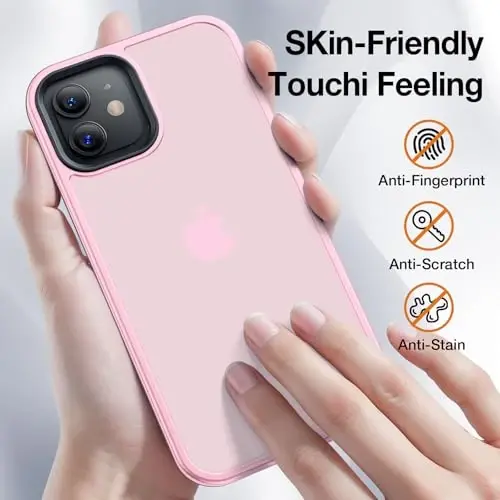 Yriklso for iPhone 12 Phone Case, Shockproof for iPhone 12 Pro Case, Military Grade Drop Protection, Protective Hard Back Slim Translucent, Pink - 4