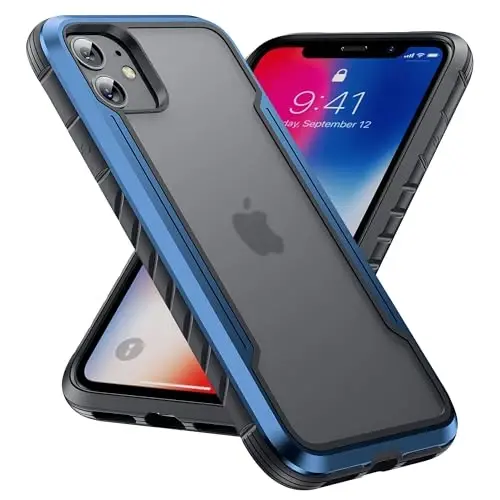 Yriklso for iPhone 12 Phone Case, Shockproof for iPhone 12 Pro Case, Military Grade Drop Protection, Protective Hard Back Translucent，Metal Blue 