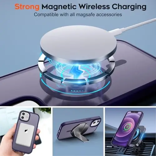 zapica Magnetic for iPhone 12 Case & iPhone 12 Pro Case, Dark Purple | Compatible with MagSafe, Military Grade Drop Protection, Translucent Matte Anti-Scratch Phone Cover - 4