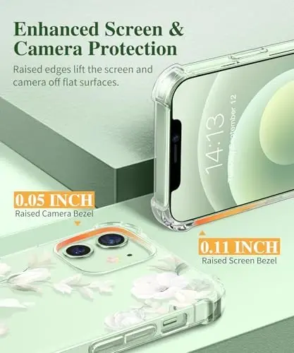 iPhone 12 & iPhone 12 Pro için GVIEWIN Çiçekli Kılıf, Ekran Koruyucu ve Kamera Lens Koruyucu ile, [Sararma Yapmaz] Kadınlar için Yumuşak Darbe Emici Şeffaf Telefon Koruyucu Kılıf, Çiçek Desenli 6.1