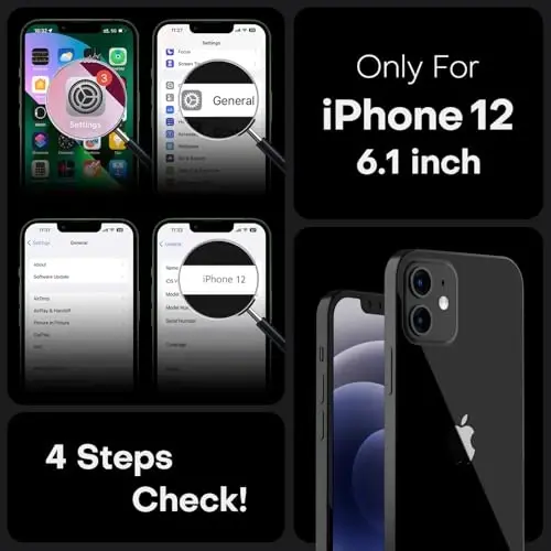 iPhone 12 Kılıf için TOCOL, Magsafe ile Uyumlu, Tam Kamera Koruması, Dahili Manyetik Halka, iPhone 12 6.1 inç için Yarı Saydam Mat Telefon Kılıfı (Siyah) - 2